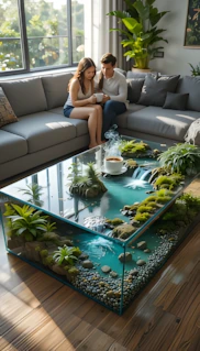 Tables with Miniature Waterfall Scenes